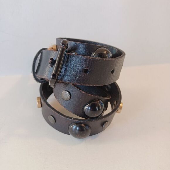 Panache Genuine Leather Belt NWT Womens Black Studded Boho Artsy Coastal Cowgirl - Picture 2 of 8